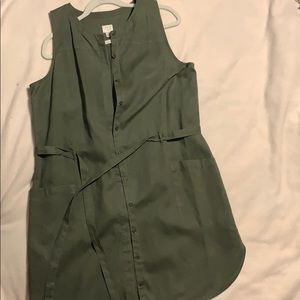 Sleeveless linen/cotton belted shirt dress